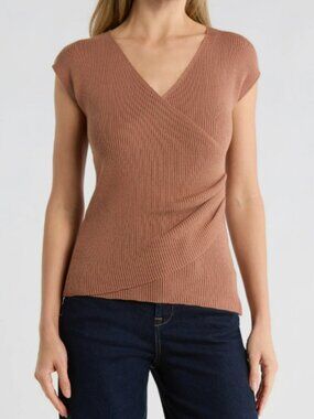 MAX STUDIO Cap Sleeve Wrap Sweater Rose Gold